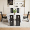 Table and chair set.63"*35.4" White Imitation Marble Pattern MDF Dining Table Set - 6 PU Chair With Black Saddleback, Geometric Pattern Backrest,Silver Curved Metal Leg..Suitable For Various Scenes.