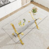 Dining table. Modern tempered glass dining table. Large modern office desk with gold plated metal legs and MDF crossbars, suitable for both home and office use. Kitchen. 79 ''x39''x30 '' 1105