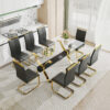 Dining table. Modern tempered glass dining table. Large modern office desk with gold plated metal legs and MDF crossbars, suitable for both home and office use. Kitchen. 79 ''x39''x30 ''  1105