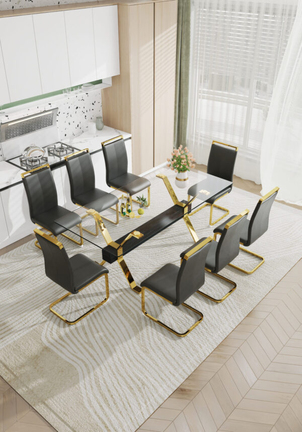 63c002501f1046149538661e198e68af_20230727_a907868a4a328906b659bbf33bd66df6 Dining table. Modern tempered glass dining table. Large modern office desk with gold plated metal legs and MDF crossbars, suitable for both home and office use. Kitchen. 79 ''x39''x30 '' 1105