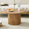 A modern circular coffee table with a diameter of 27.5 inches interprets home aesthetics and practicality. MDF material,cylindrical table leg design.Becoming the visual focal point of home decoration.