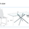 Table and chair set.Modern Luxurious Transparent Tempered Glass Dining Table Set with 6 Chairs.Single fork silver metal table legs.White high-quality PU dining chairs with silver metal legs.
