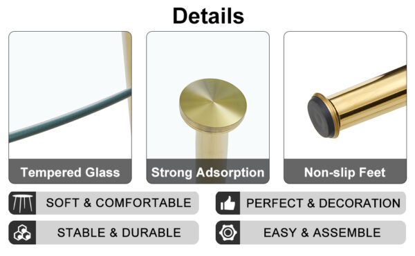 A glass tabletop with a diameter of 40 inches and a modern minimalist circular dining table with electroplated golden metal legs.Suitable for living rooms, and conference rooms.W1151S00375,W1151S02857
