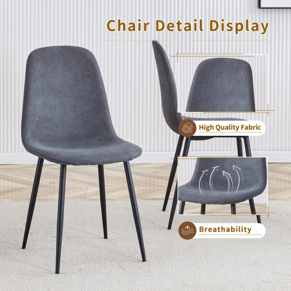 64877ecd9a9849ea9b364bc1c807d565_71caad65ba21680c342d9f76fb812a32 Table and chair set.79"x31.5" with X-shaped Black Metal Table Legs,Wood Grain Textured MDF Crossbeam.Paired With 6 Chairs Made Of Dark Gray Lnen Fabric.Iron pipe spraying Legs.