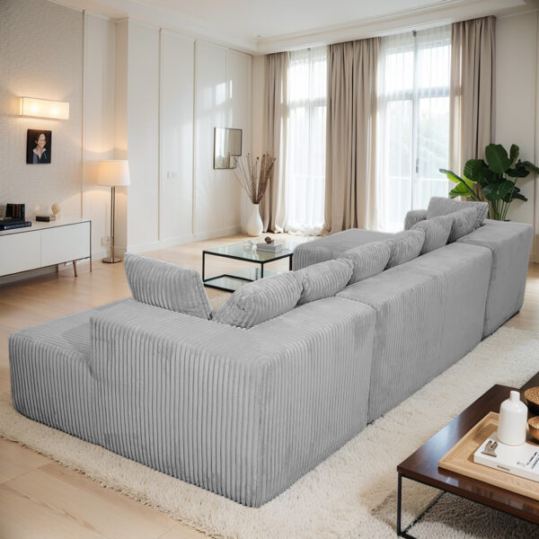 Modular U-Shaped Sectional Sofa,130-inch 4-Seater Chaise Lounge with Reversible Design, Striped Corduroy Fabric in Gray – Customizable Living Room or Bedroom Couch, Freely Configurable Layout.