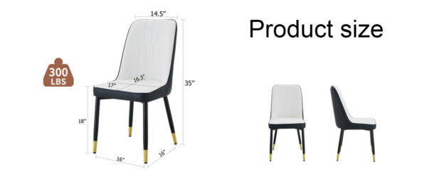 64d7cfd5ce834bb8843344aa08ac8448_55a94646af321907edf796f9aef008d8 Modern Two-Tone PU Dining Chairs - White and Black spliced chairs With Gold Decorated Legs.White and Black spliced,Black Metal Legs,Set of 4 chairs.