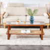 Modern simple rectangle double-layer Walnut color solid wood Glass desktop tea table rattan woven Chinese side table small rectangle table suitable for living room, dining room and bedroom