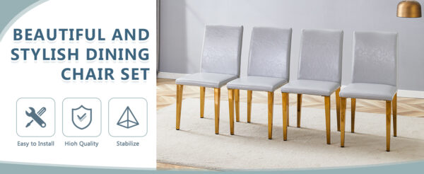 65567e204cd346cb9a346039584dee92_e25d3a5fefe08b15d0a1f92ddc8df1e5 Four Light Gray PU dining chairs, simple and versatile, comfortable and accompanied. Exquisite and versatile dining chairs unlock a comfortable new experience.(Set of 4)