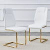 Modern dining chairs, dining room chairs, and golden leg cushioned chairs made of artificial leather, suitable for kitchens, living rooms, bedrooms, and offices. Set of 6 pieces (white+PU )C-001