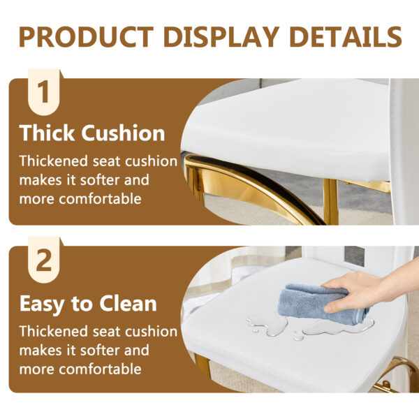 656c9849f68e420dba4f75dbbc4e08f3_08757175dbe86e0d4bde8c369e0fbb2b Table and chair set.63"*35.4" White Imitation Marble Pattern MDF Dining Table Set - 6 PU Chair With White Saddleback, Geometric Pattern Backrest,Golden Curved Metal Leg.Suitable For Various Scenes.