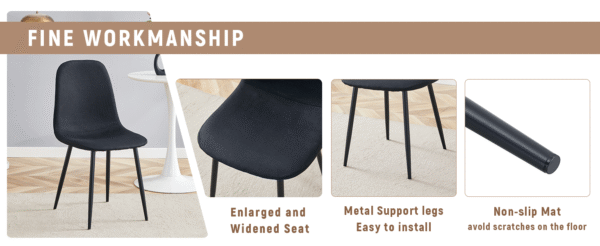Table and chair set.A 47.3-inch diameter modern spliced color circular dining table - double-layer storage.Paired With 4 Black Linen-Cotton Material High Resilience Dining Chair with Metal Walnut Leg.