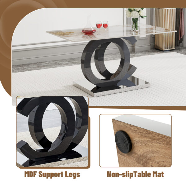 658b16123abc4b91b57fb92952204c39_fa05599d76569b0963afd2ead2c4fa8e Table and chair set.63*31.5 Inch Pandora Pattern Sintered Stone Dining Table Set,MDF material OC shaped bracket,Paired With 2 Benches,A Choice of Subtle Luxury for Modern Homes.