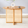 Chinese countryside retro solid wood round table, simple modern imitation rattan table, wooden table, desk. Suitable for dining room, living room, office