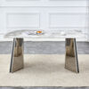 63"x31.5x30" Pandora Patterned Rock Slab Dining Table with Silver Stainless Steel Butterfly Legs.The tabletop is designed to be scratch and heat resistant.Slabs Tabletop,Stainless Steels Legs.