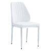 Set of Eight White PU Comfort Dining Chairs (17.7"x25").Dining chair with extended backrest,WHITE PU,Silver metal legs,Suitable for various places such as family restaurants, hotels, coffee shops,etc.