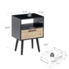 15.75" Rattan End table with  drawer and solid wood legs, Modern nightstand, side table for living room, bedroom, black
