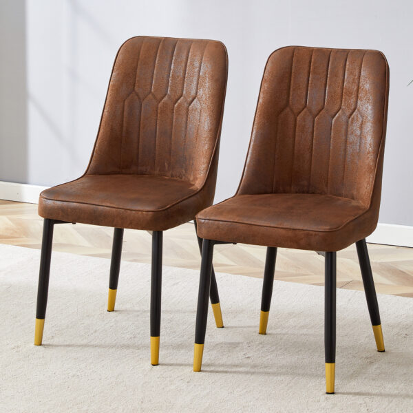 65f2ed828c13481ba4847d5582d12347_3e3a95620a491bc41c5f972b93d1ed79 Brown Suede-like Velvet Dining Chair Set (Two-Pack)Black Metal legs,dinning chairs,brown.