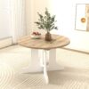 Dining Table for Farmhouse Kitchen 59x43 Inch Expandable Oval Table Top with Removable Leaf Trestle X Shaped Base White
