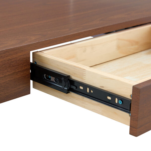 43.3 Inch Modern Two-Tier Coffee Table - Clear Tempered Glass and Dark Wood Grain, Multifunctional Storage Design.The bottom tier includes a drawer.Can be used as a coffee table,side table,etc.