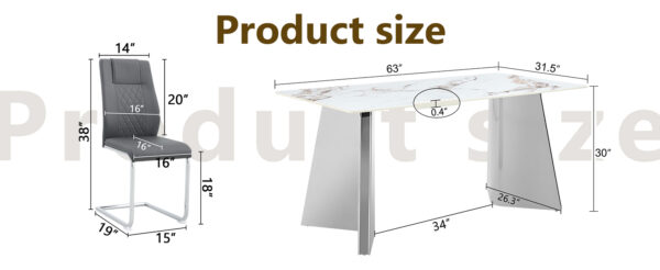 6640defe39a44e7e804df77591917210_331998336cc7f6f1b4dc920bfa215492 Table and chair set.63*31.4 Inch Luxurious Cold Jade Sintered Stone Dining Table Set- 4 Dark Gray High-quality PU Chairs With Arched Silver Metal Legs.Perfect For Dinner Room,Meeting Room,Kitchen,etc.