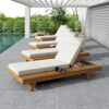 LOUNGE CHAISE SET WITH HEADREST,SPACE AVAILABLE ON ONE SIDE, ACACIA WOOD WITH WATER-RESISTANT LOUNGE CUSHIONS (CREAM & 3-FOLD & 4 inch) - MATCHING DARK GREY/BEIGE VERSION AVAILABLE