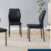 Luxury Simple Chair - Set of 6 BLACK PU Material High Resilience Dining Chair with Metal Black Leg.The Chair Back Has a Vertical Stripe Design With Smooth And Uniform Lines.