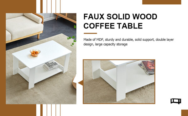 666e89fd431044c3831a514a614ff5ff_484cef56625de6b05a579573a904253c A modern and practical white coffee table. The double layered coffee table is made of MDF material,. Suitable for living room, bedroom, and study. CT-16