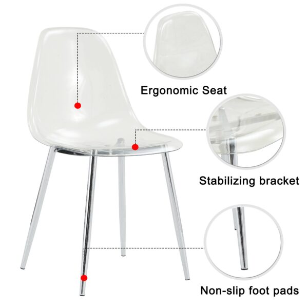 66995a62a322433ebf3a777c884aba0c_20230114_e052f51742f9cbbc5c4fccd441396a70 Modern minimalist transparent dining chair, plastic chair, armless crystal chair, Nordic creative makeup stool, negotiation chair, silver plated metal leg 6-piece set, TW-1200