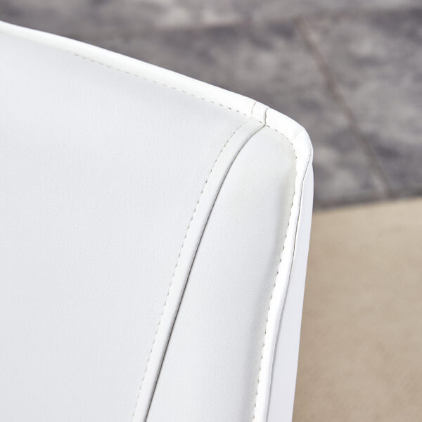 669a3a9931ce4fb3a69504a46feab9b5_6ee131cabf2fae46c6729e0fee2185d2 Table and chair set.63"*35.4" White Imitation Marble Pattern MDF Dining Table Set - 4 Soft and Comfortable White PU Chair With Arched Metal Silver Leg.Create Your Exclusive Low-Key Luxury Space.