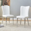 Modern minimalist dining chairs, office chairs. 2-piece set of white PU seats with silver metal legs. Suitable for restaurants, living rooms, and offices.W1151116745