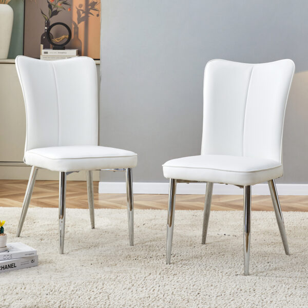 669fe0703ce64ba89ef4e82661109c22_20231018_e52d99d7a911361060ef5544f4ce6cf0 Modern minimalist dining chairs, office chairs. 2-piece set of white PU seats with silver metal legs. Suitable for restaurants, living rooms, and offices.W1151116745