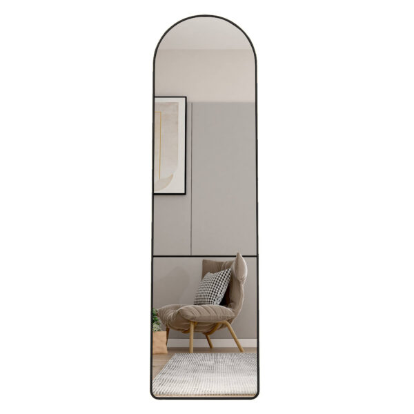 66a10ab8bfa5439cbf9401ca585de058_20240204_da187041a5d2ee0daf6cd5403fcbdb65 The 4st generation of floor mounted full length mirrors. Aluminum alloy metal frame arched wall mirror, bathroom makeup mirror, bedroom porch, clothing store, wall mounted.Black 59.8 "*16.5"W115112560