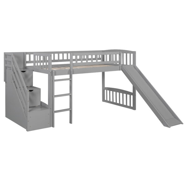 Stairway Twin Size Loft Bed with Two Drawers and Slide,Gray(OLD SKU:LT000515AAE)