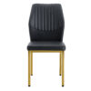 Luxury Simple Chair - Set of 6 BLACK PU Material High Resilience Dining Chair with Metal Gold Leg.The Chair Back Has a Vertical Stripe Design With Smooth And Uniform Lines.
