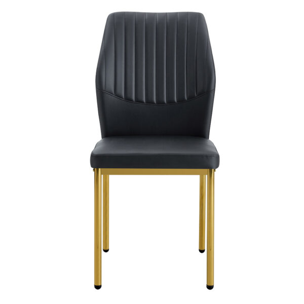 66bfacac34e24501acb2a1bd6442dc3f_a040e9db42953305a322a4c83fba0575 Luxury Simple Chair - Set of 6 BLACK PU Material High Resilience Dining Chair with Metal Gold Leg.The Chair Back Has a Vertical Stripe Design With Smooth And Uniform Lines.