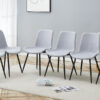 Comfortable Linen-Cotton Dining Chair Set - Six Pieces in Light Gray.Integrated Seat and Backrest,Linen-Cotton Material,Curved Widened Cushion Design For More Comfort.