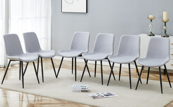 66c67d5ad26d4d6295a6992e920b8589_2ce69dfc323d24d079b48157f6c18a92 Comfortable Linen-Cotton Dining Chair Set - Six Pieces in Light Gray.Integrated Seat and Backrest,Linen-Cotton Material,Curved Widened Cushion Design For More Comfort.