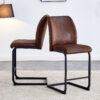 A set of two brown chairs, including suede cushions and black metal legs. Small size, suitable for select groups, suitable for dining room, kitchen, terrace and guest office chairs (set of 2)