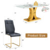 Table and chair set.71"x35.4"x30" Luxurious Pandora Patterned Glass Dining Tabletop with Golden Back To Back C-Shaped MDF Legs.Paried With 8 Black High-quality PU Chairs With Arched Metal Legs.