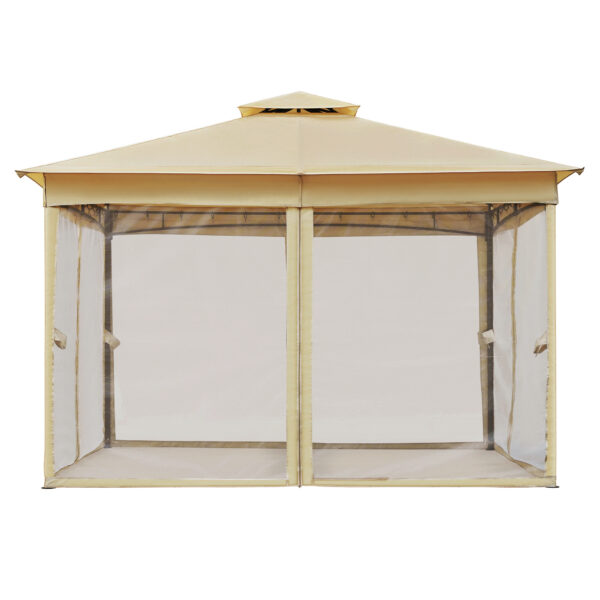 TREXM 10x12 Outdoor Gazebo Tent with Double Roofs, Patio Gazebo with Mosquito Netting, Patio Canopy for Backyard, Garden, Lawn and Deck (Beige)