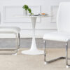 Luxury Simple Arch Chair - Set of 2 White PU Material High Resilience Dining Chair with Arched Metal Silver Leg.