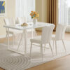 55"x31.5"Cream-Style White MDF Dining Table Set with 4 Armless Chairs.MDF Tabletop and metal legs.The backrest of the dining chair has a vertical line design.Adding a warm atmosphere to your family.