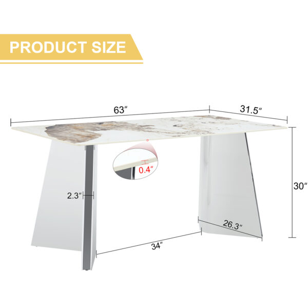 671bb2caad324caba260cdd2d0aadfe3_9642b5e222db906533b22cc22bd14e6e 63"x31.5x30" Pandora Patterned Rock Slab Dining Table with Silver Stainless Steel Butterfly Legs.The tabletop is designed to be scratch and heat resistant.Slabs Tabletop,Stainless Steels Legs.