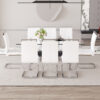 Table and chair set.Elegant Transparent Tempered Glass Dining Set - 71"x35.4" with 8 White PU Chairs with silver C-tube metal leg.