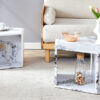 Minimalist white patterns hexagonal Coffee Table Set.Hexagonal MDF coffee table, characteristic pattern stickers, multi-hole design to give more storage space.Two coffee tables of different sizes.