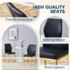 Luxury Simple Chair - Set of 6 BLACK PU Material High Resilience Dining Chair with Metal Gold Leg.The Chair Back Has a Vertical Stripe Design With Smooth And Uniform Lines.