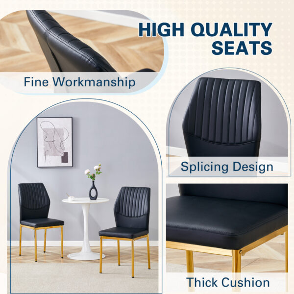 674562455d204464868b7a3c927c8d1e_15c9c899166d7977a0aa84ef57b01b71 Luxury Simple Chair - Set of 6 BLACK PU Material High Resilience Dining Chair with Metal Gold Leg.The Chair Back Has a Vertical Stripe Design With Smooth And Uniform Lines.