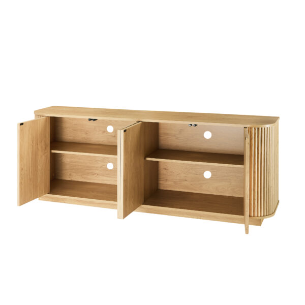 Sideboard Storage Cabinet TV Stand with wave pattern Buffet Cabinet Wooden Vertical Striped Cabinet for Kitchen/Bedroom/Entryway. Natural, 64''W x 15''D x 24''H.