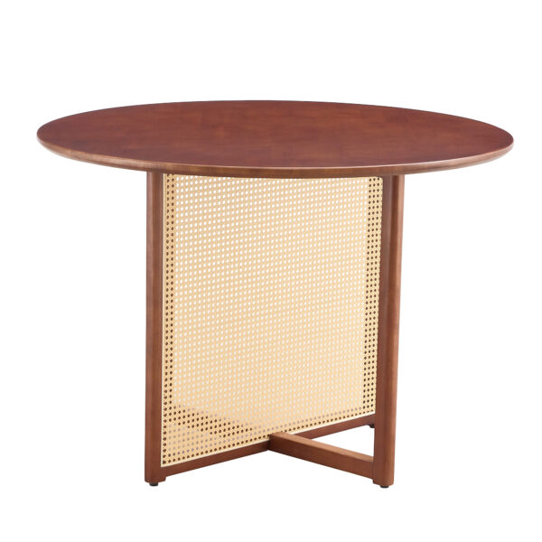 Chinese countryside retro solid wood round table, simple modern imitation rattan table, wooden table, desk. Suitable for dining room, living room, office