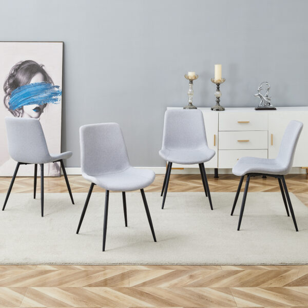 675fadbdbdbb4c428a69a8ceb1eb8ca4_97d5ee68ec498264ee227d5a02447db8 Comfortable Linen-Cotton Dining Chair Set - Four Pieces in Light Gray.Integrated Seat and Backrest,Linen-Cotton Material,Curved Widened Cushion Design For More Comfort.